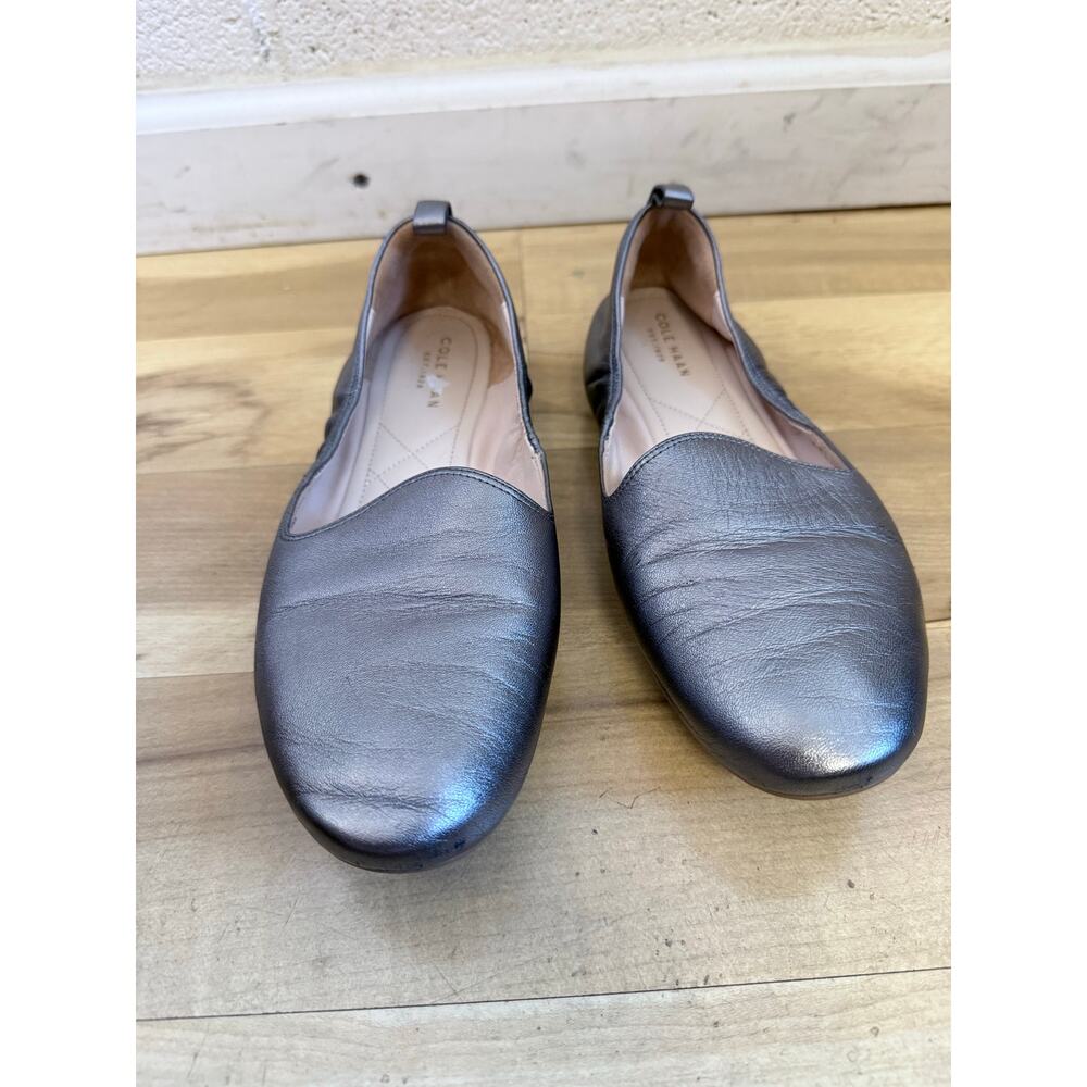 COLE HAAN pewter silver metallic gray 100% leather flex loafer flats - Picture 7 of 8